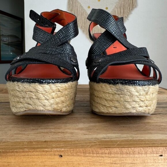 Y2K Via Spiga Karla Gray Textured Leather Strap Platform Espadrille Wedge Sandal - Picture 3 of 17